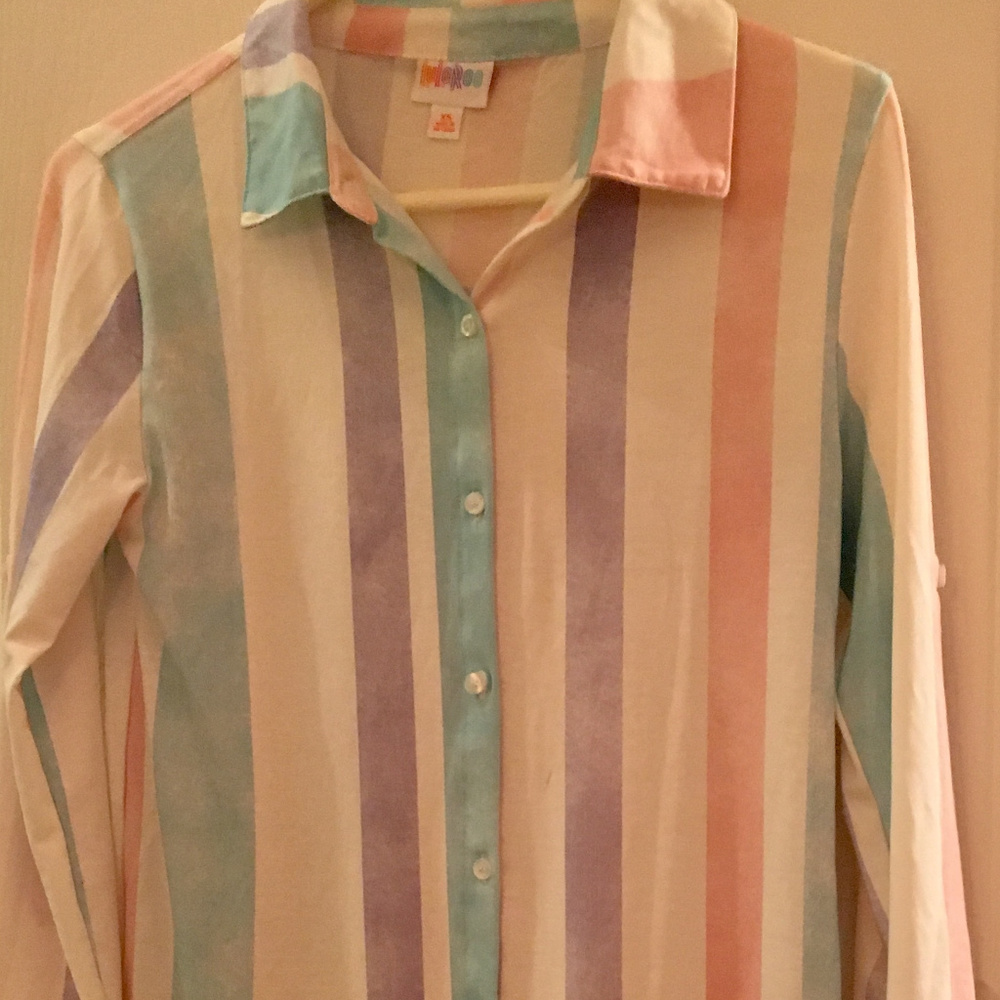 Lularoe XS Valentina Shirt Stripes Pastel